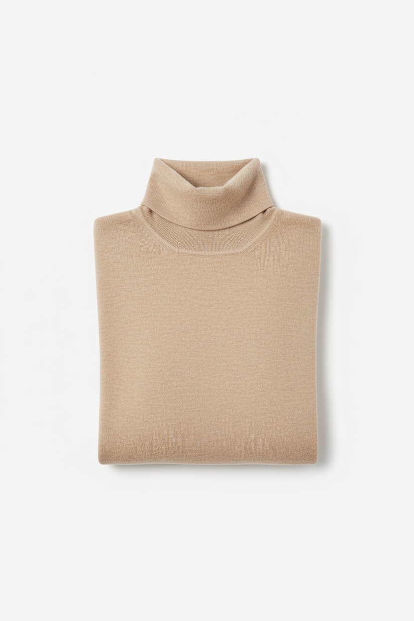 Pull col roulé beige